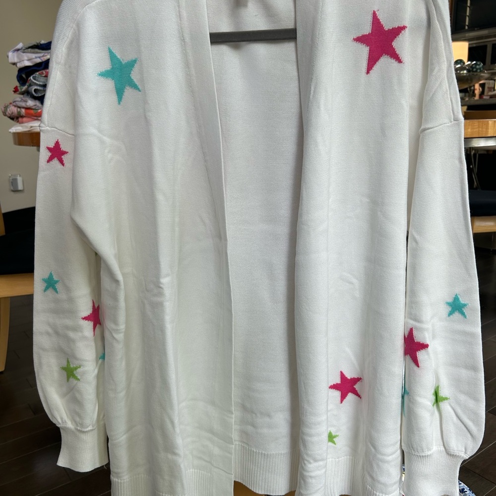 Belle by Kim Gravel White Cardigan with Colorful Stars